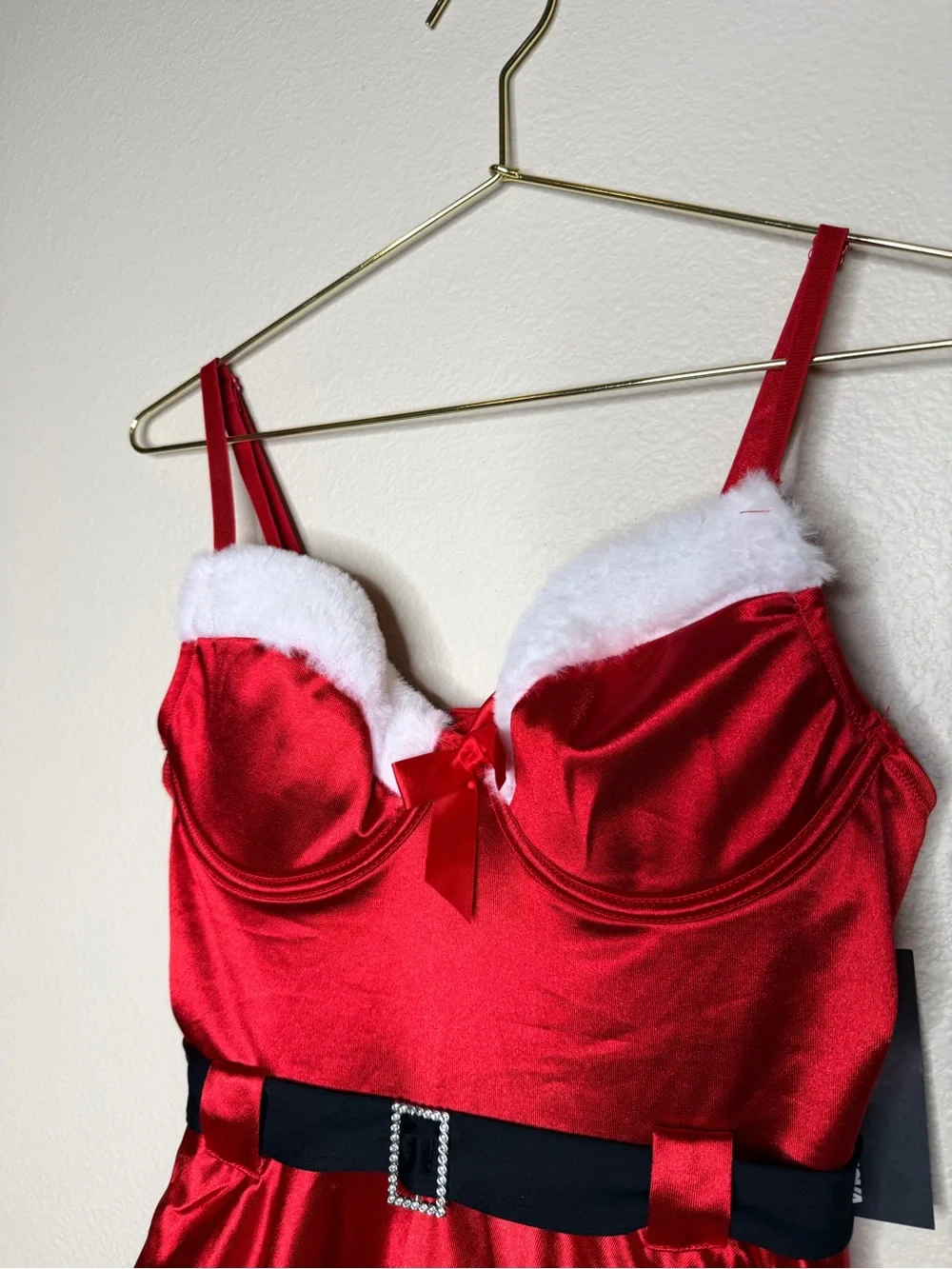 Fashion Nova Women Jingle Bell Rock 2 Piece Set Santa Outfit Xmas Red Velvet NEW